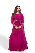 PLUM PURPLE HAND EMBROIDERED KUNDAN PRE-DRAPE SAREE