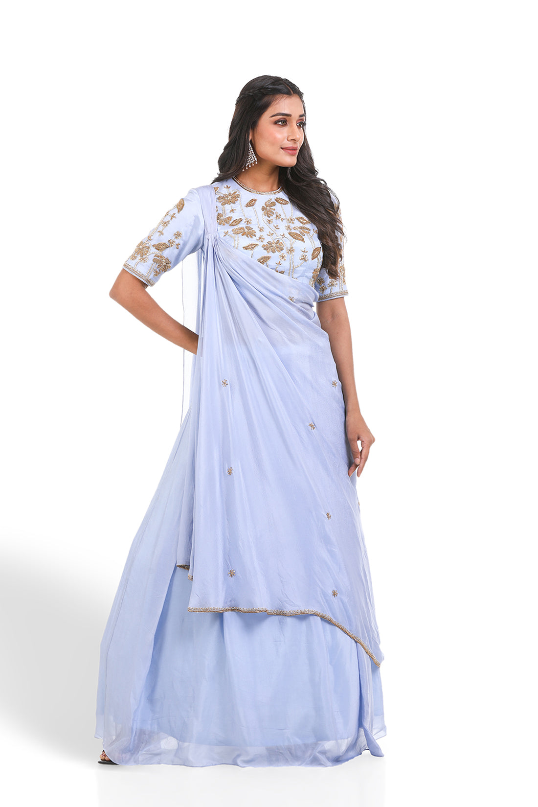 ICE BLUE HAND EMBROIDERED LEHENGA SET