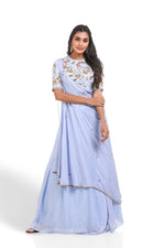ICE BLUE HAND EMBROIDERED LEHENGA SET