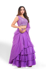 LILAC PURPLE HAND EMBROIDERED LEHENGA SET