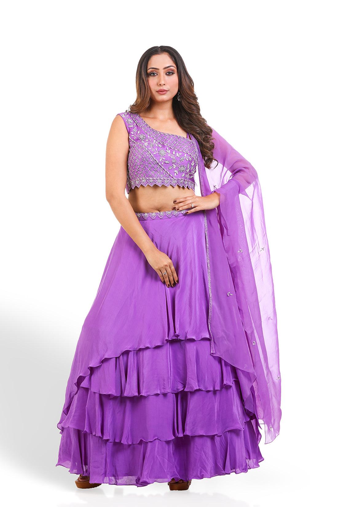 LILAC PURPLE HAND EMBROIDERED LEHENGA SET
