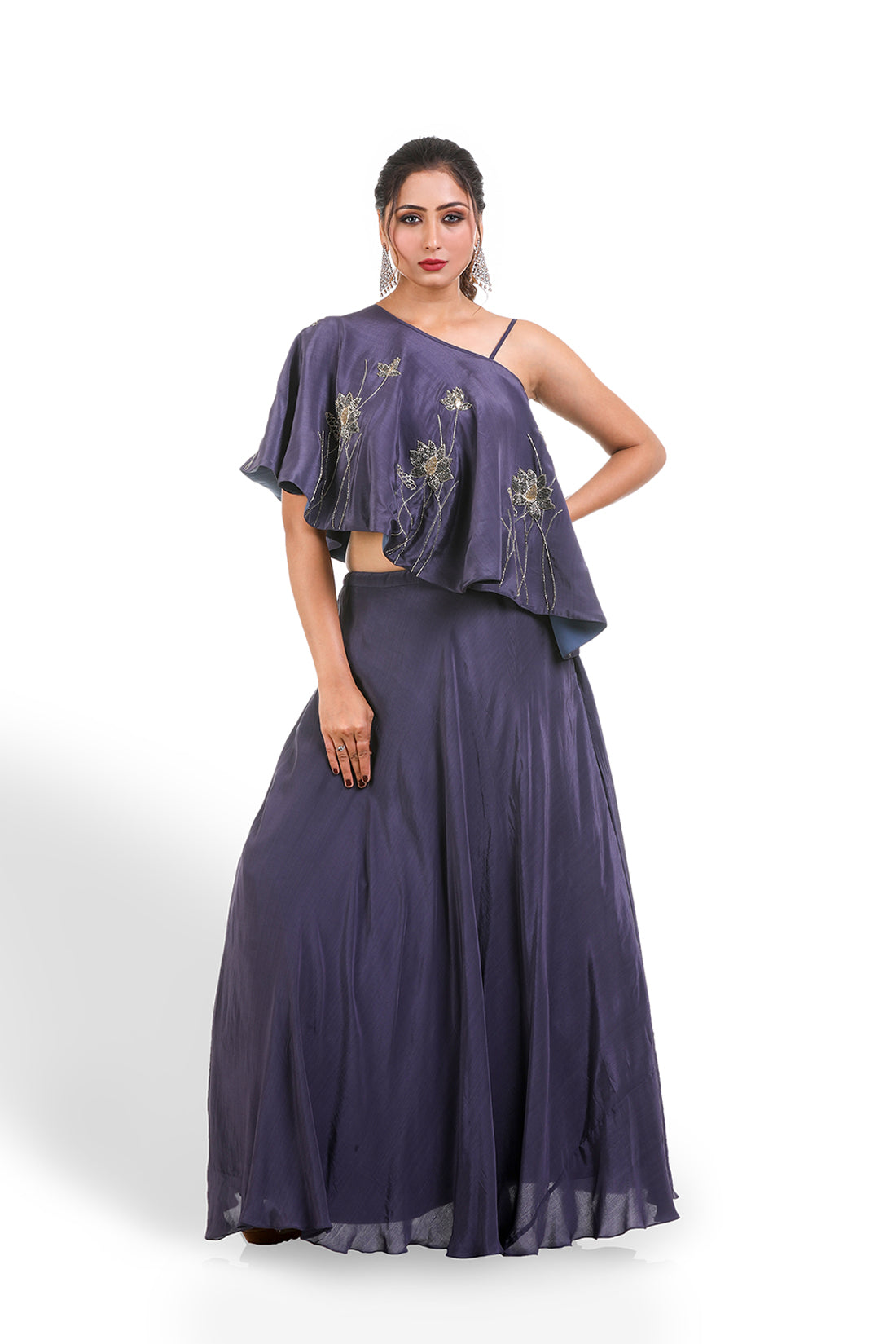 DOVE GREY HAND EMBROIDERED LEHENGA SET