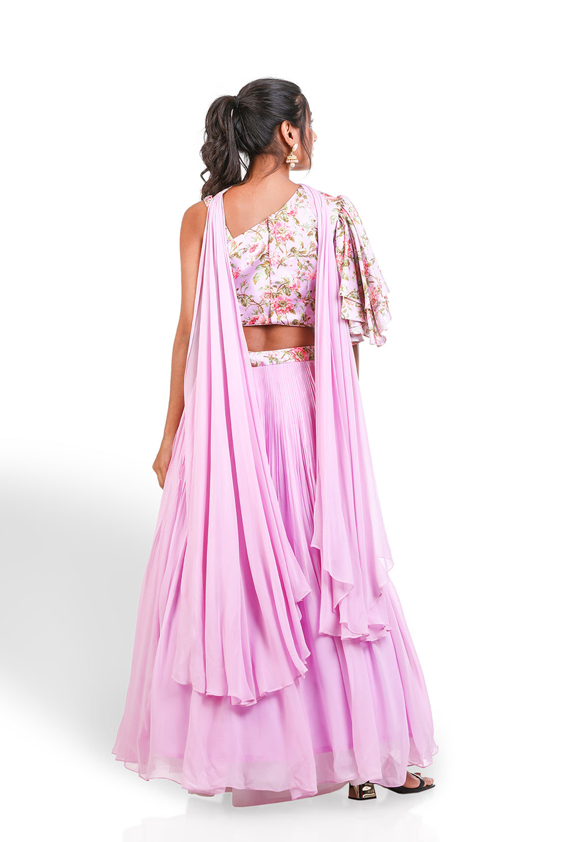 LILAC PRINTED HAND EMBROIDERED LEHENGA SET
