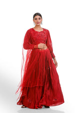 RED HAND EMBROIDERED LEHENGA SET