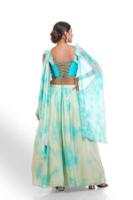 GREEN & LEMON YELLOW TIE-DYE HAND EMBROIDERED LEHENGA SET