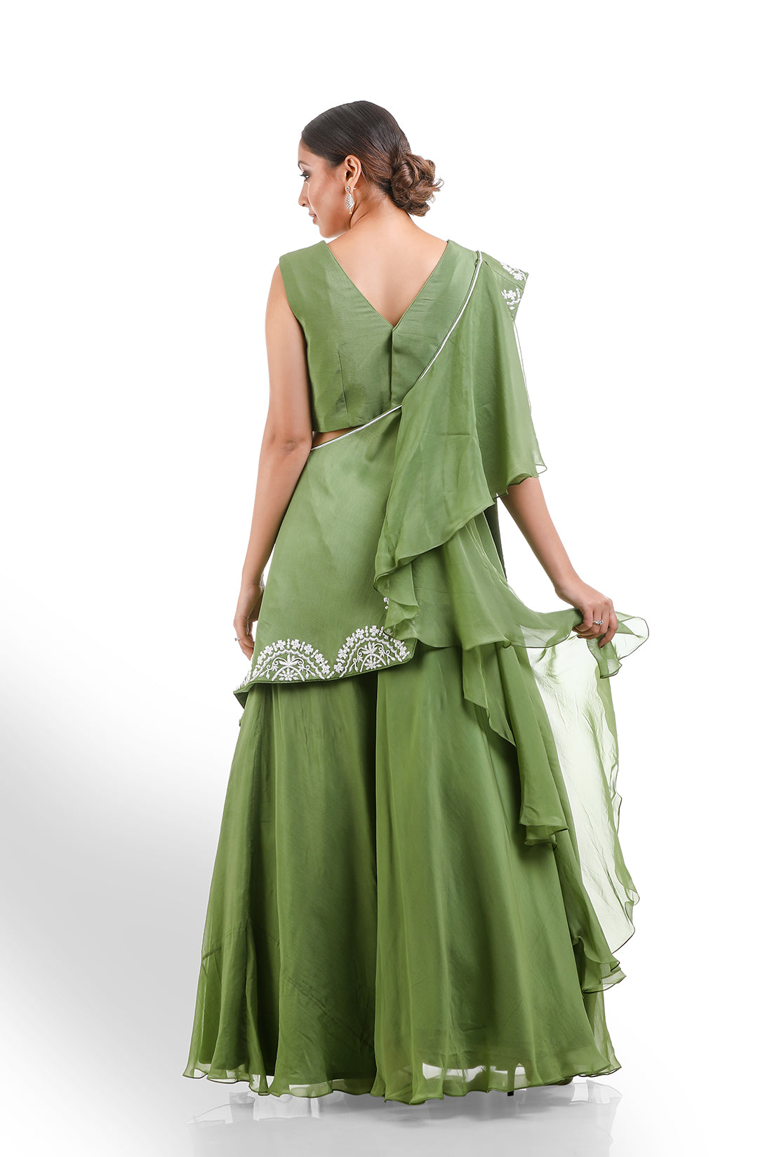 MEHENDI GREEN HAND EMBROIDERED LEHENGA SET