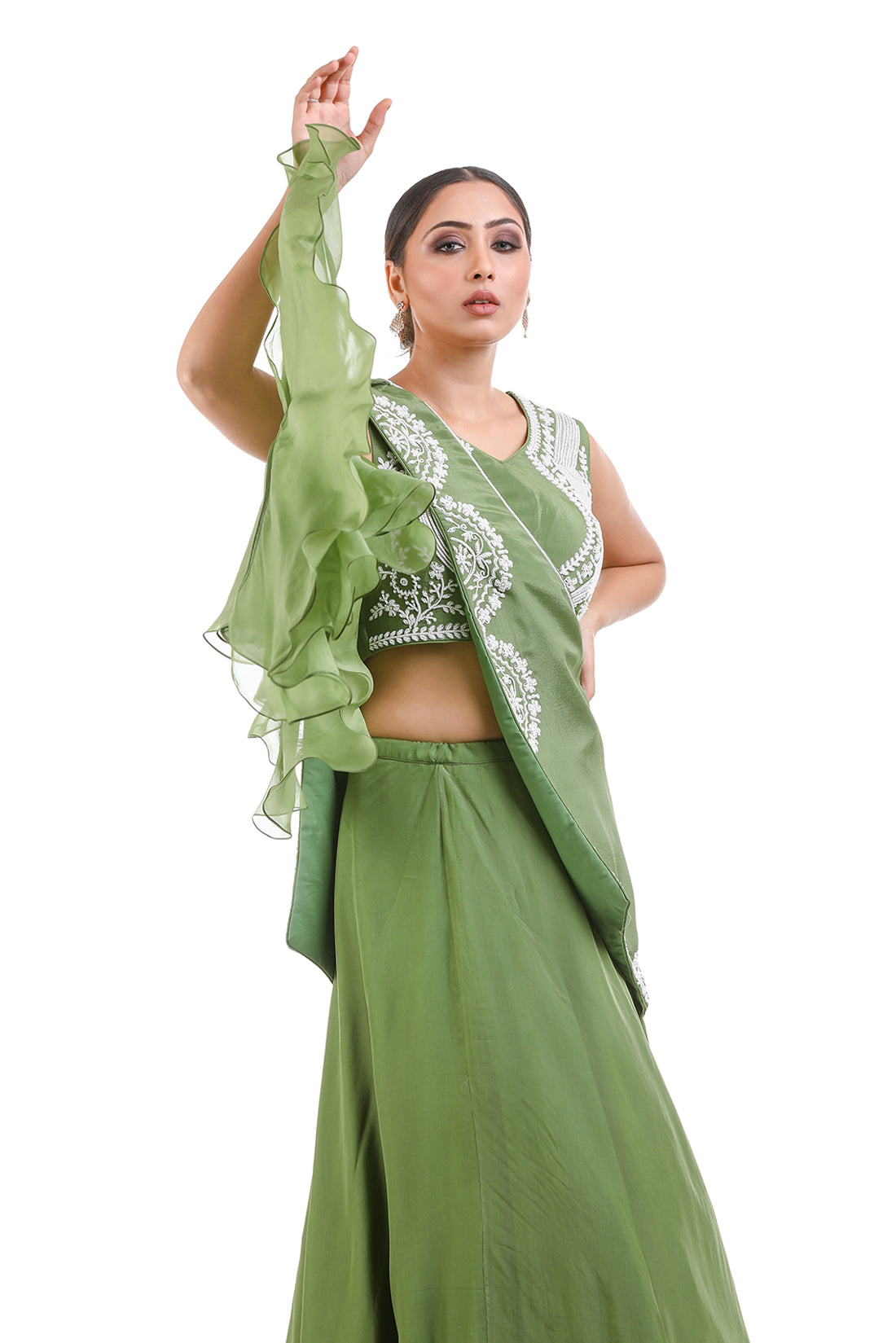 MEHENDI GREEN HAND EMBROIDERED LEHENGA SET
