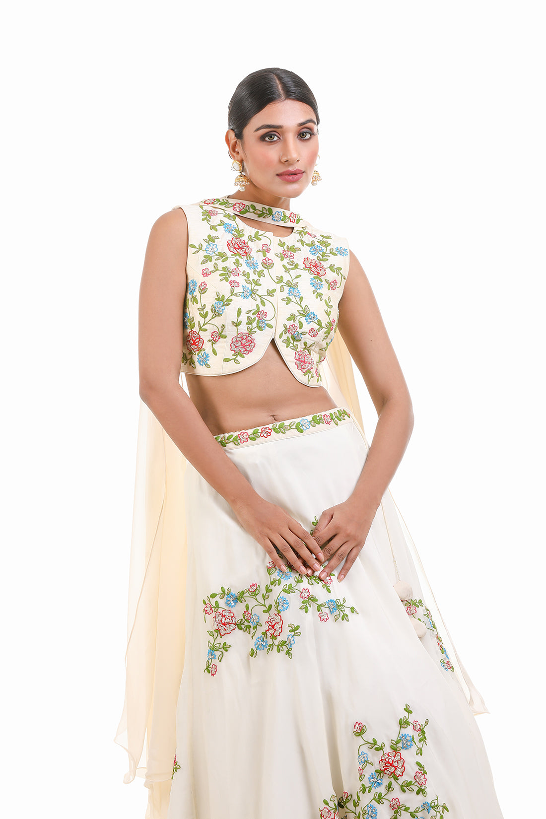 WHITE HAND EMBROIDERED LEHENGA SET