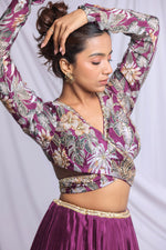 WINE FLORAL PRINTED HAND EMBROIDERED LEHENGA SET