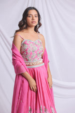 PINK FLORAL PRINTED HAND EMBROIDERED LEHENGA SET