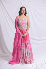 PINK FLORAL PRINTED HAND EMBROIDERED LEHENGA SET