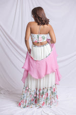 WHITE FLORAL PRINTED HAND EMBROIDERED LEHENGA SET