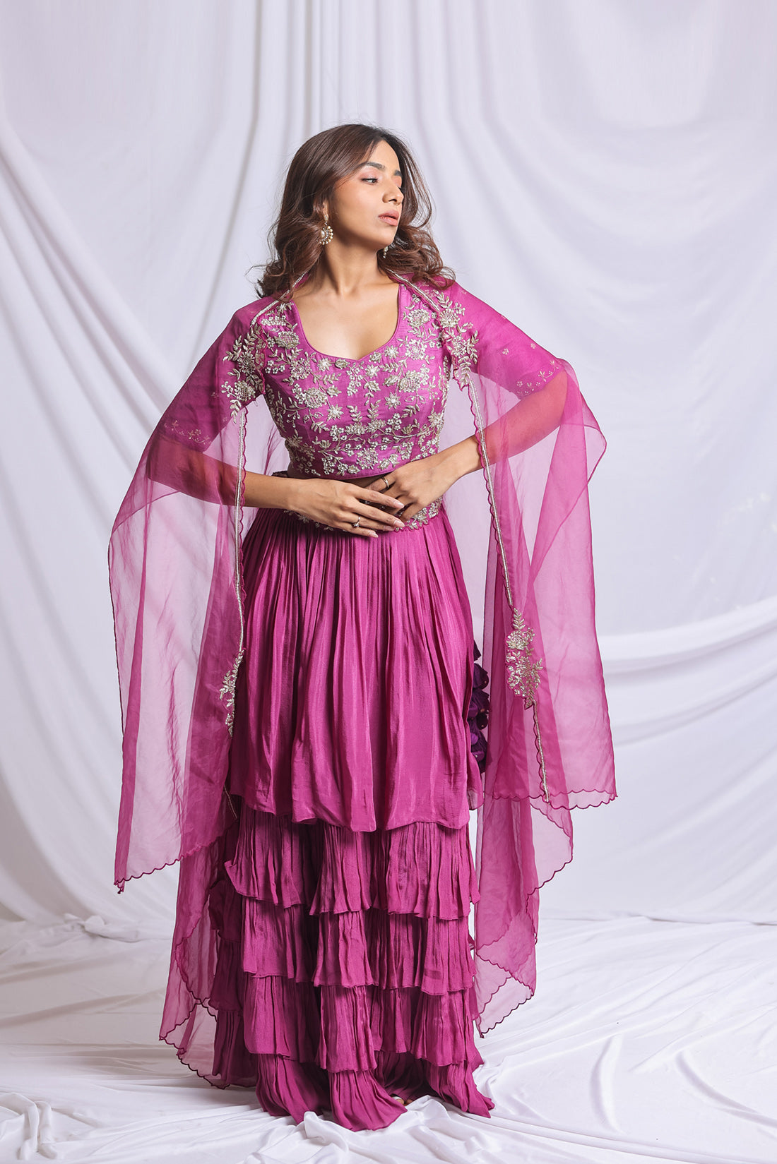 PURPLE HAND EMBROIDERED LEHENGA SET