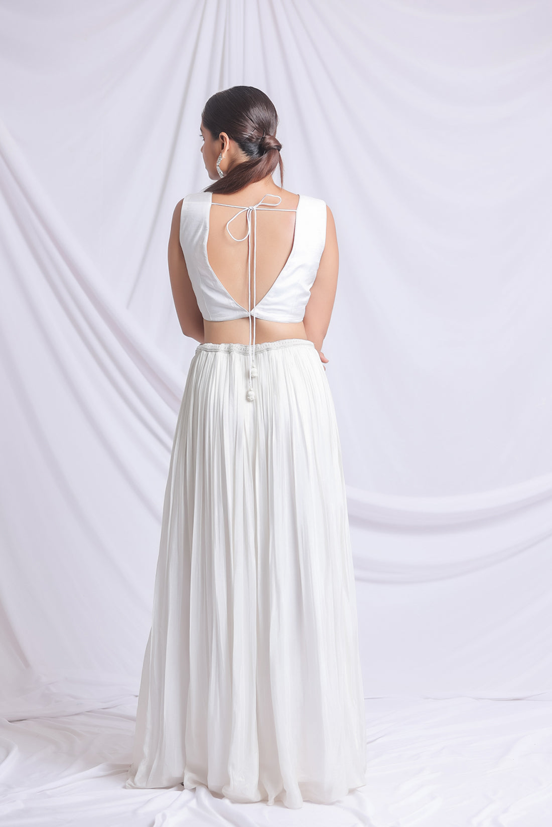 WHITE PEARL WORK HAND EMBROIDERED LEHENGA SET
