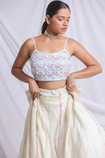 OFF WHITE COLOURFUL HAND EMBROIDERED LEHENGA SET