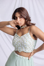 MINT GREEN HAND EMBROIDERED LEHENGA SET