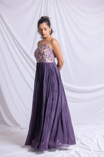 DUSTY PURPLE HAND EMBROIDERED PLEATED GOWN