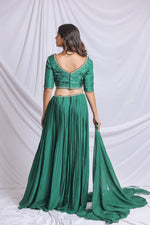 BOTTOM GREEN HAND EMBROIDERED LEHENGA SET