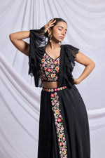 BLACK ROYALE HAND EMBROIDERED SKIRT SET