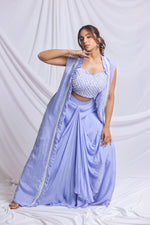 MIST BLUE LUXE INDO WESTERN SKIRT SET