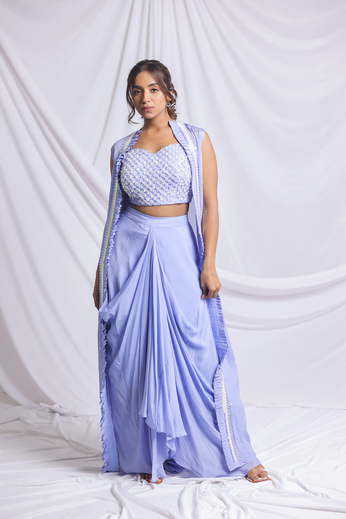 MIST BLUE LUXE INDO WESTERN SKIRT SET