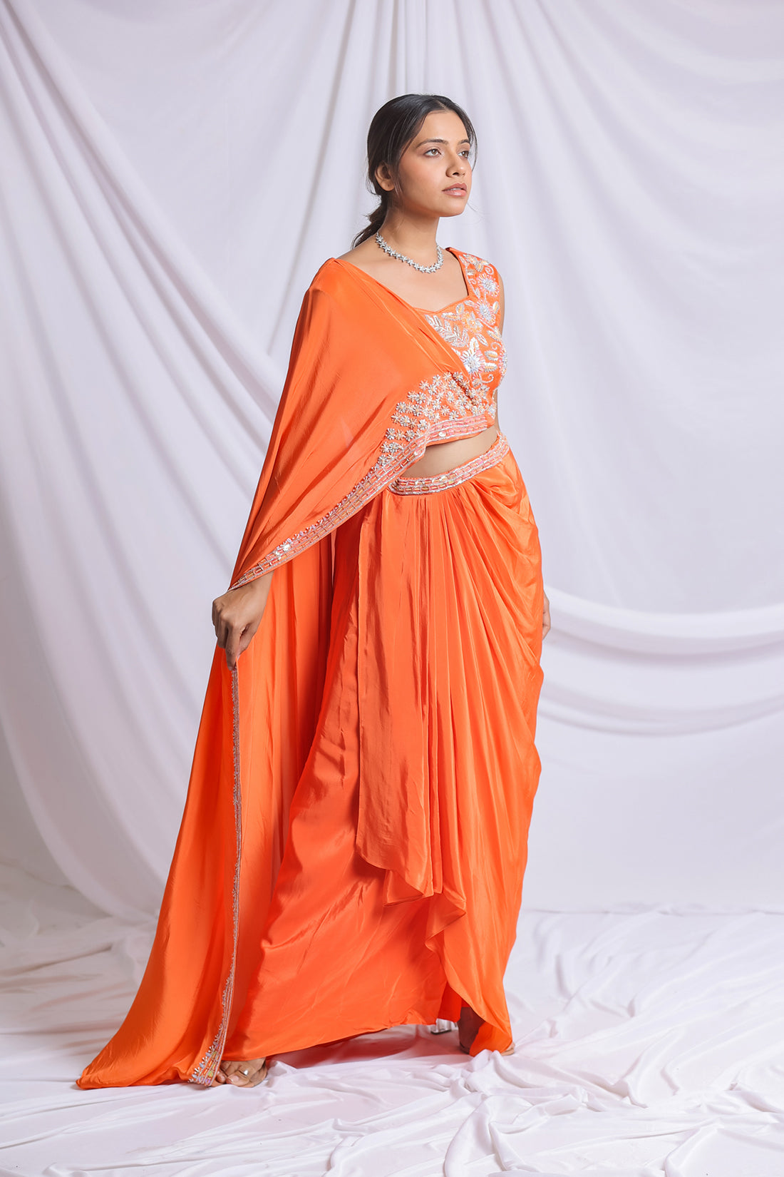 ORANGE HERITAGE DRAPE SKIRT SET