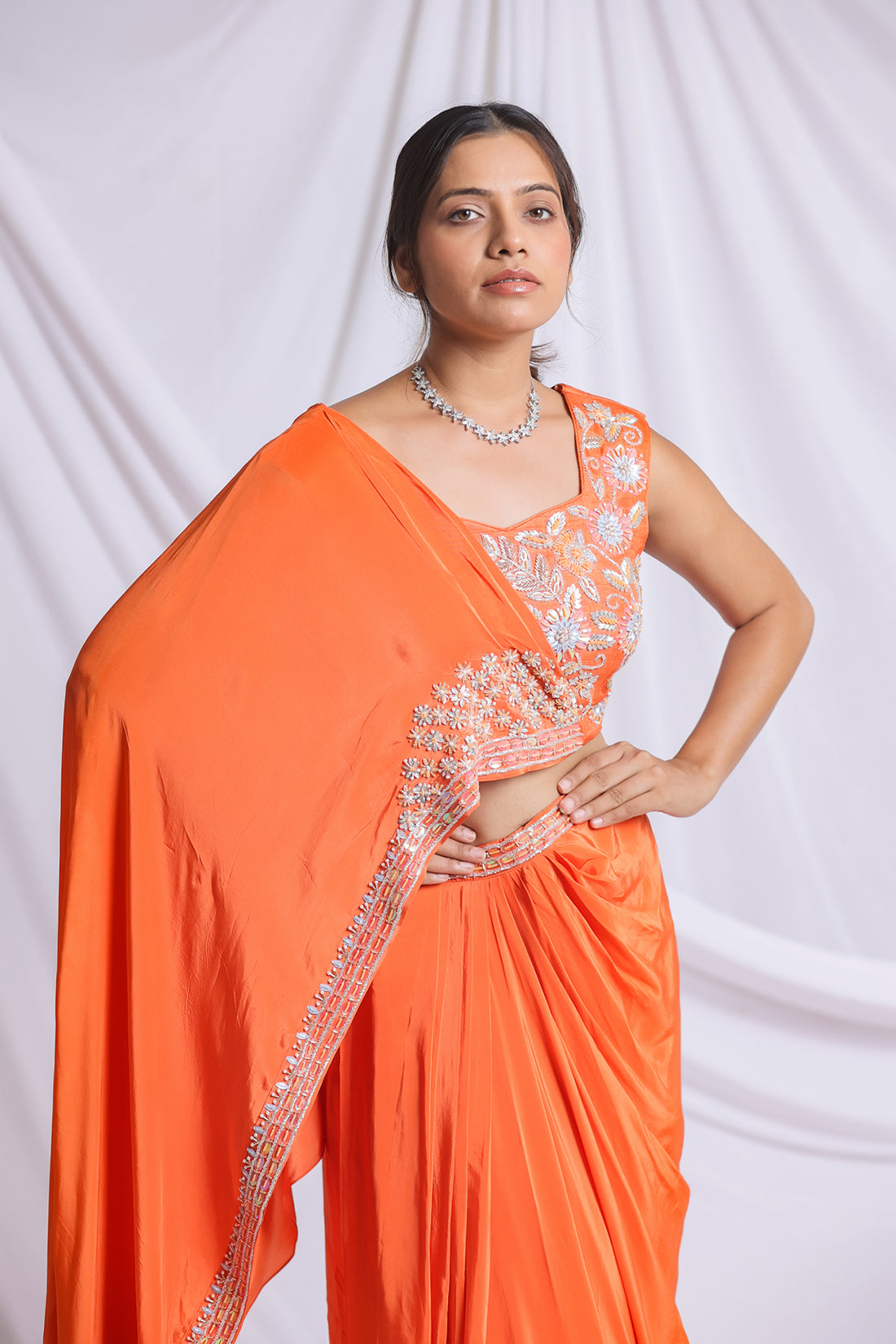 ORANGE HERITAGE DRAPE SKIRT SET