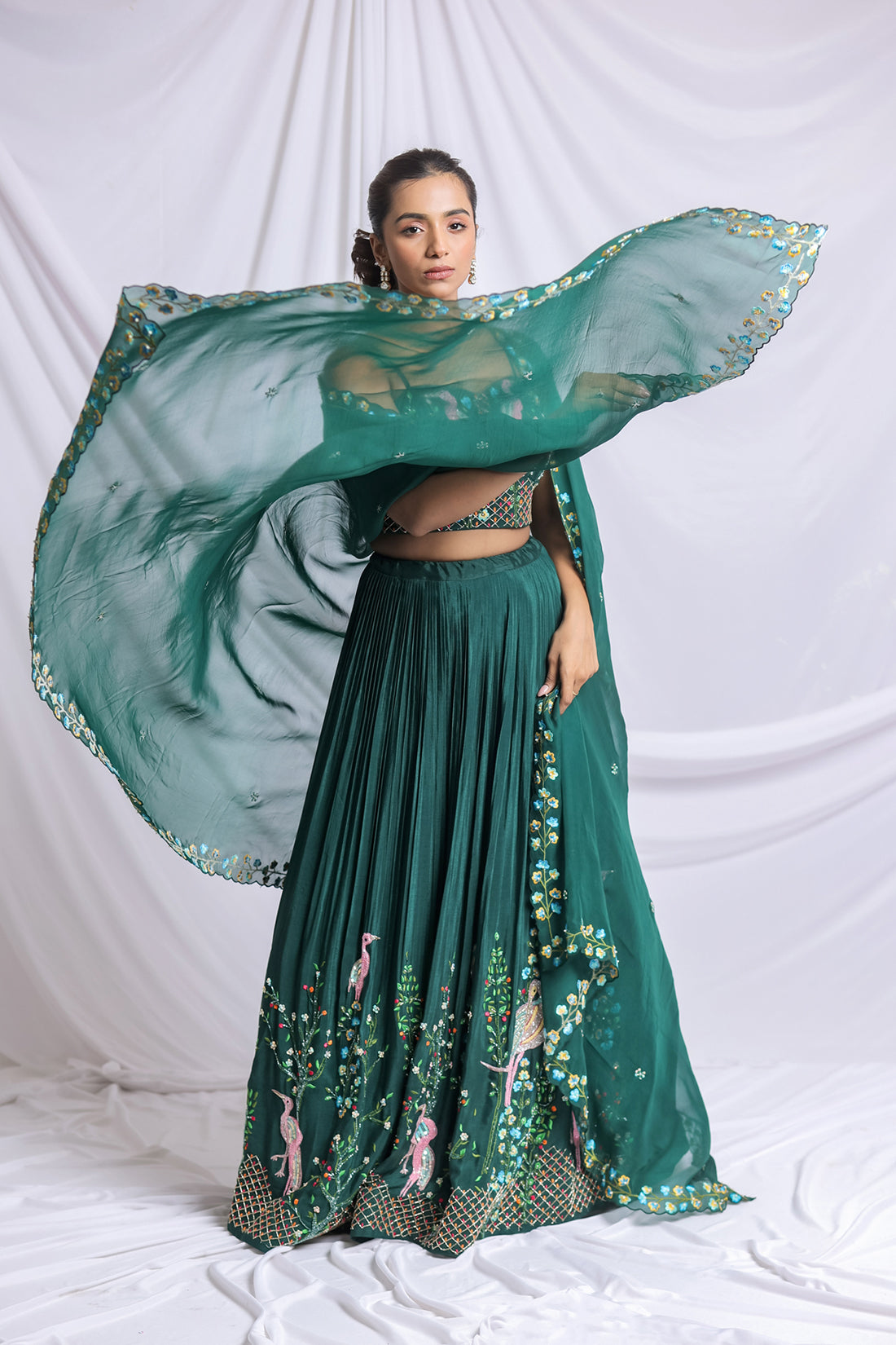 BOTTLE GREEN ROYALE EMBROIDERED LEHENGA SET