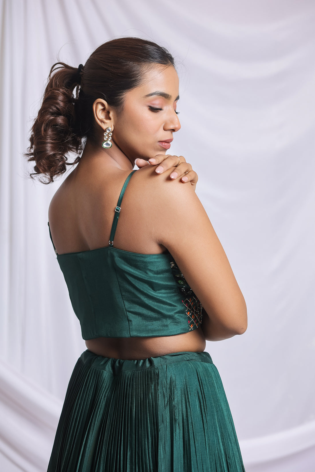 BOTTLE GREEN ROYALE EMBROIDERED LEHENGA SET