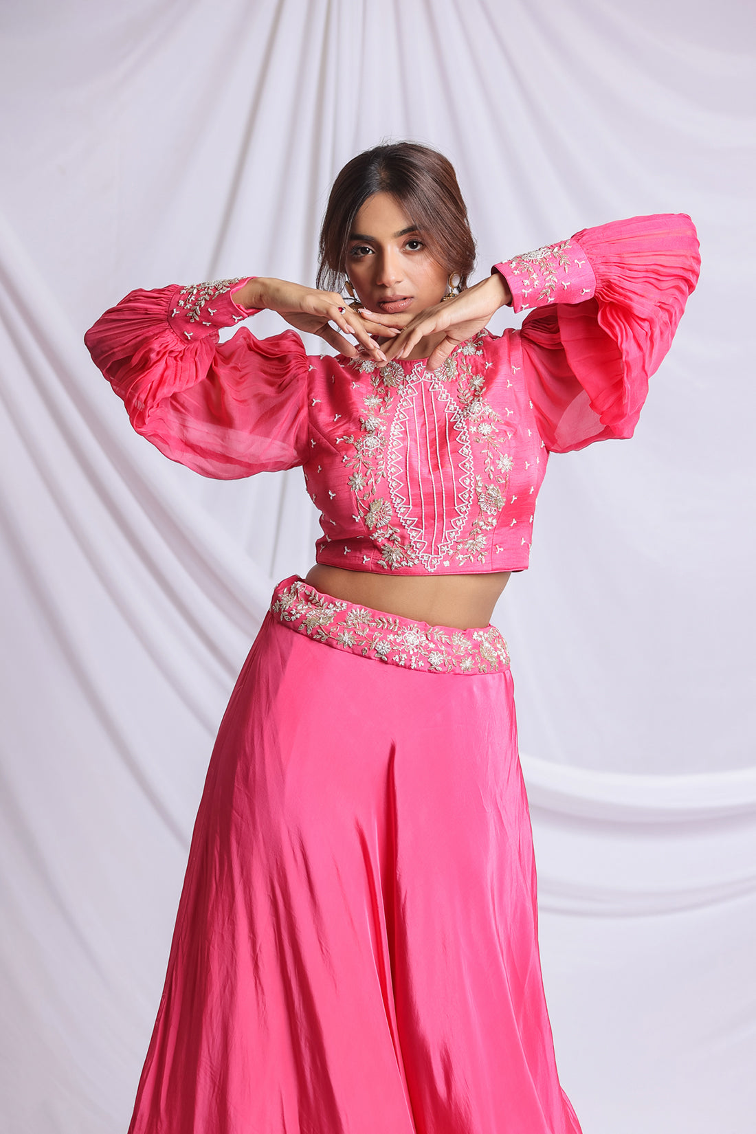 HOT PINK LUXE HAND EMBROIDERED LEHENGA SET