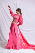 HOT PINK LUXE HAND EMBROIDERED LEHENGA SET