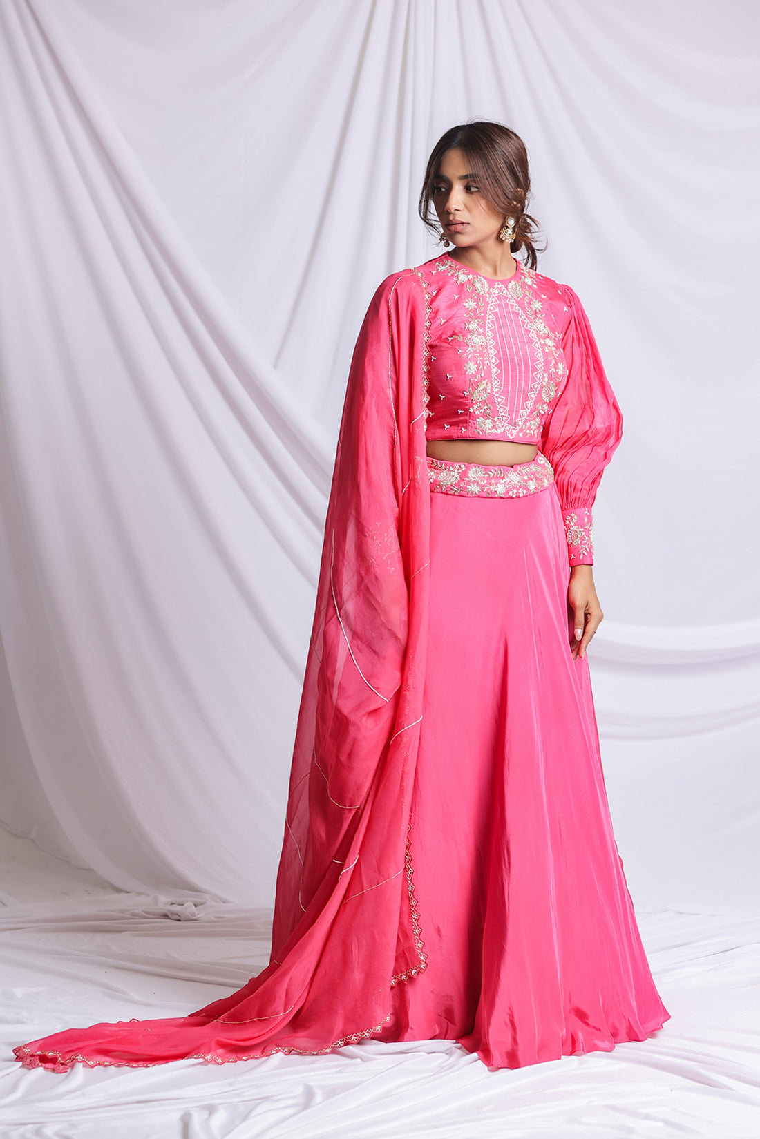 HOT PINK LUXE HAND EMBROIDERED LEHENGA SET