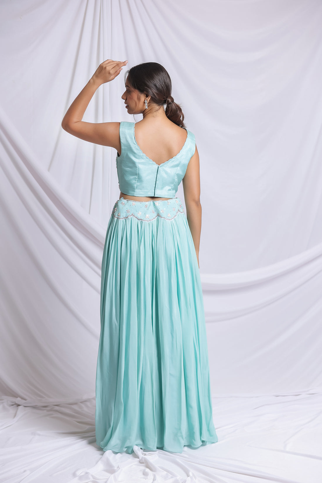 MINT GREEN LUXE HAND EMBROIDERED LEHENGA SET