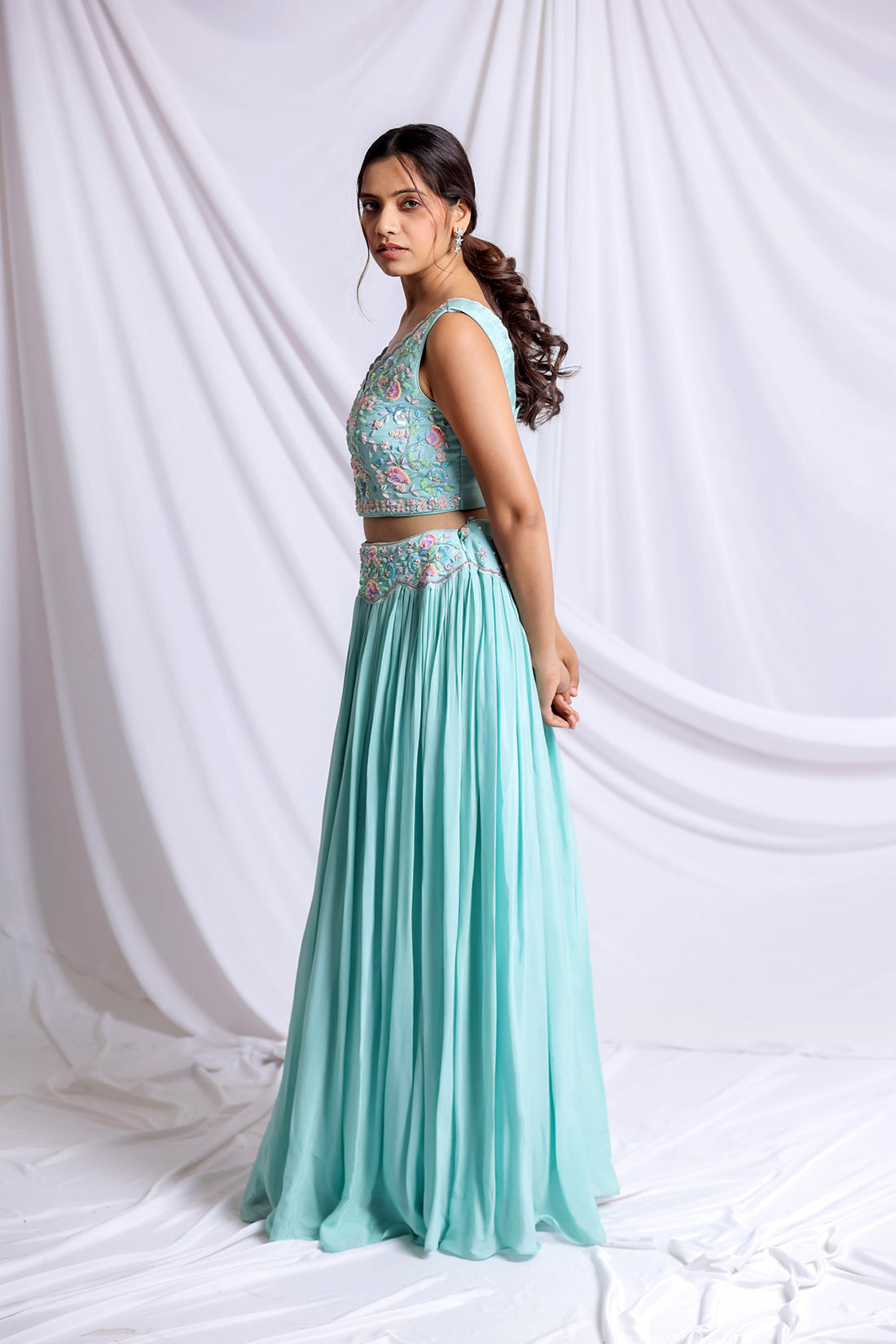 MINT GREEN LUXE HAND EMBROIDERED LEHENGA SET
