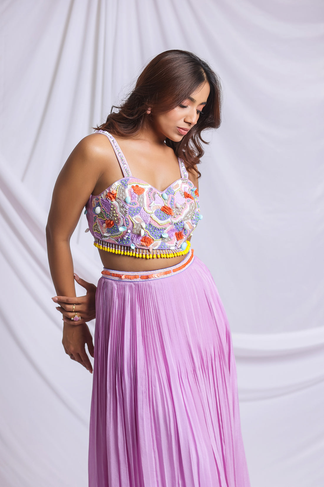 SHELL LUXE HAND EMBROIDERED LEHENGA SET