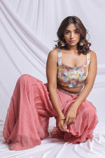 BROWN LUXE BOX PLEATED INDO WESTERN PALAZZO SET