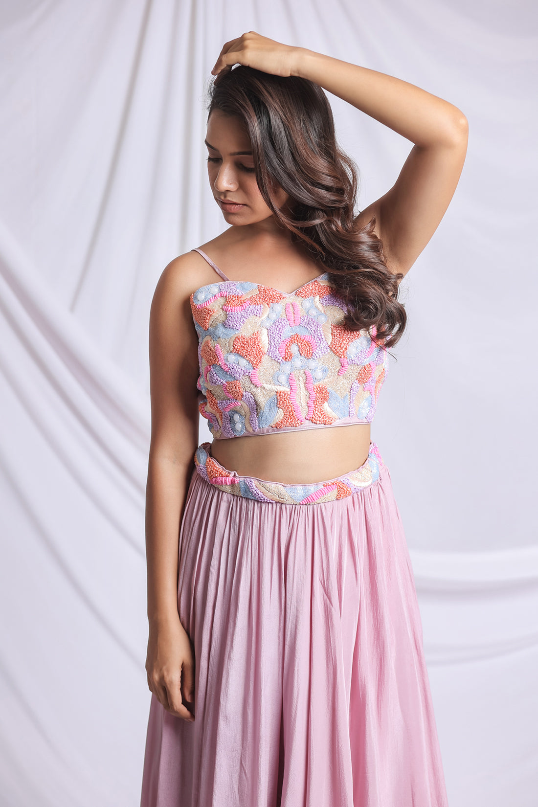 LIGHT MAUVE RAFFIA LUXE LEHENGA SET