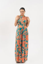 EMERALD GREEN PRINTED HAND EMBROIDERED JUMPSUIT