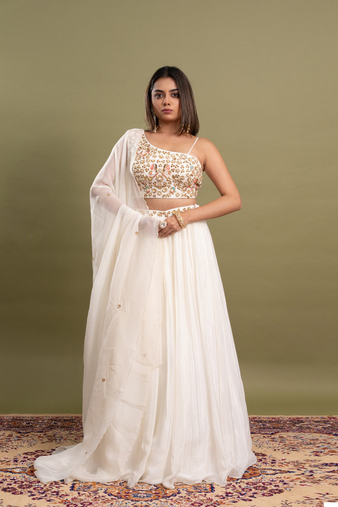 OFF WHITE BUTTERFLY HAND EMBROIDERED LEHENGA SET