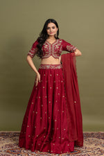 MAROON HAND EMBROIDERED LEHENGA SET