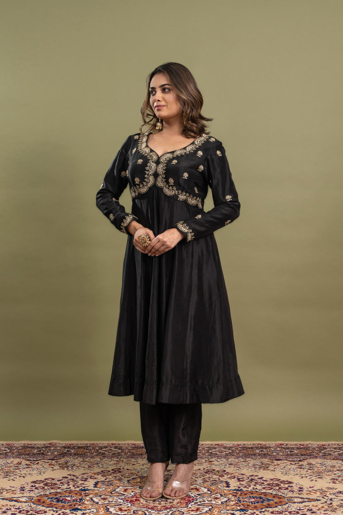 BLACK HAND EMBROIDERED ANARKALI SET