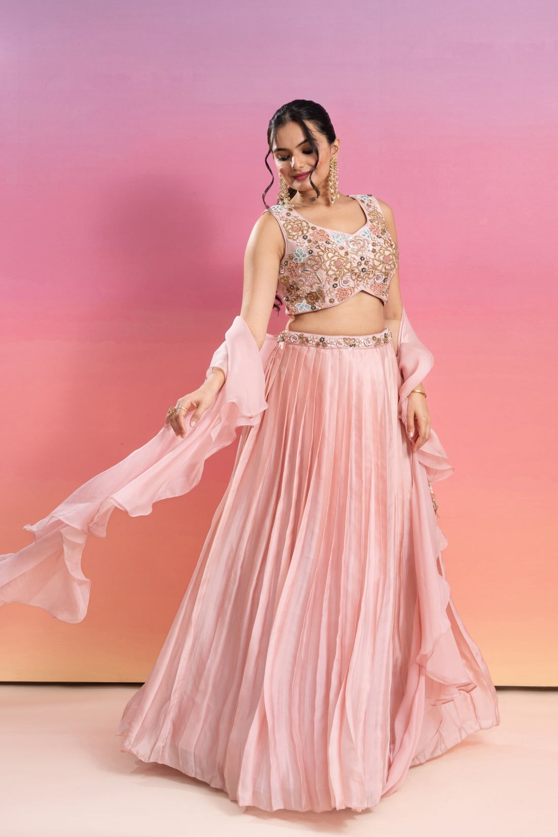 BLUSH PINK HAND EMBROIDERED LEHENGA SET