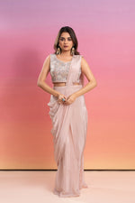 PALE PINK HAND EMBROIDERED PRE-DRAPE SAREE