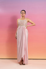 BABY PINK HAND EMBROIDERED DRAPE GOWN
