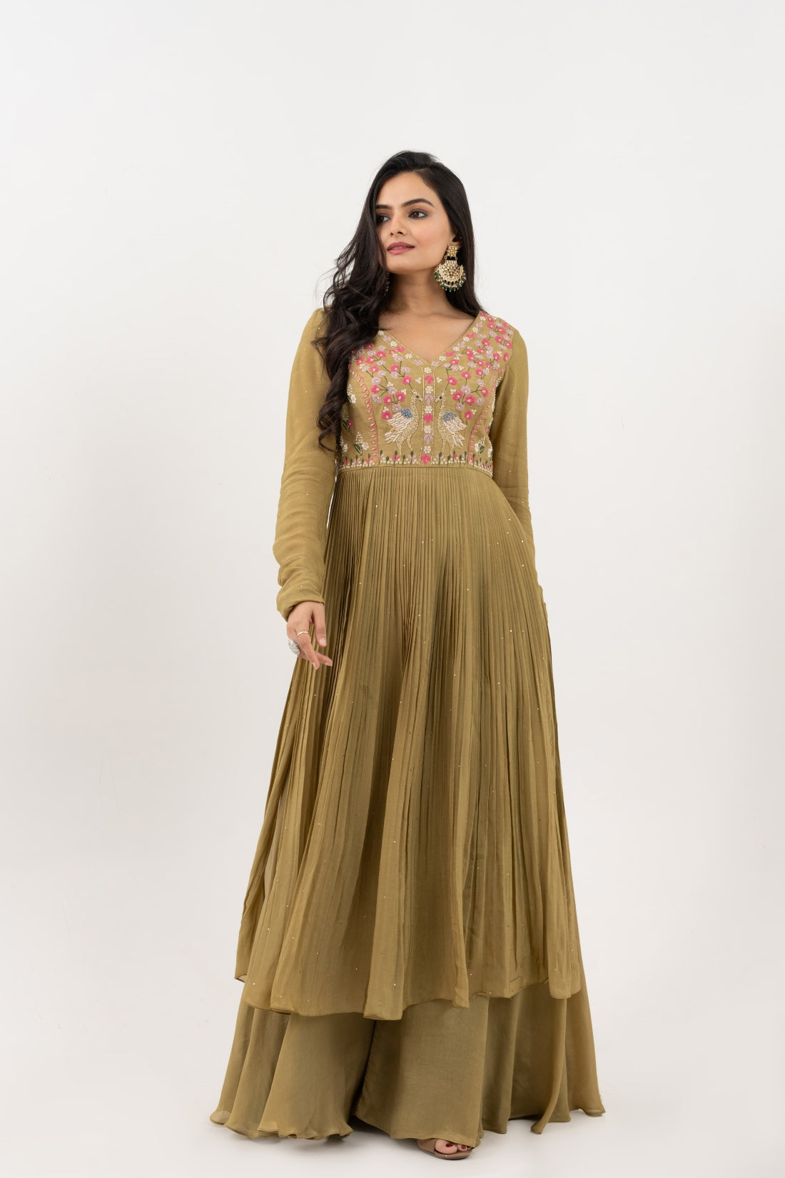 TORTOISE GREEN INDO-WESTERN PALAZZO SET