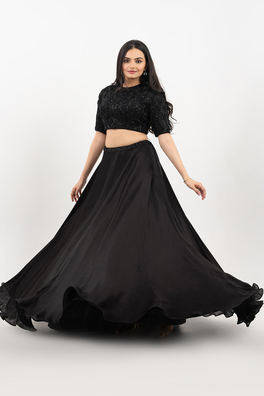 BLACK HAND EMBROIDERED LEHENGA SET