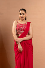 HOT PINK HAND EMBROIDERED PRE-DRAPED SAREE