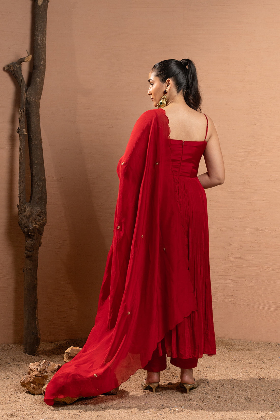 CRIMSON RED HAND EMBROIDERED ANARKALI SET