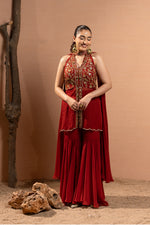 MAROON HAND EMBROIDERED SHARARA SET