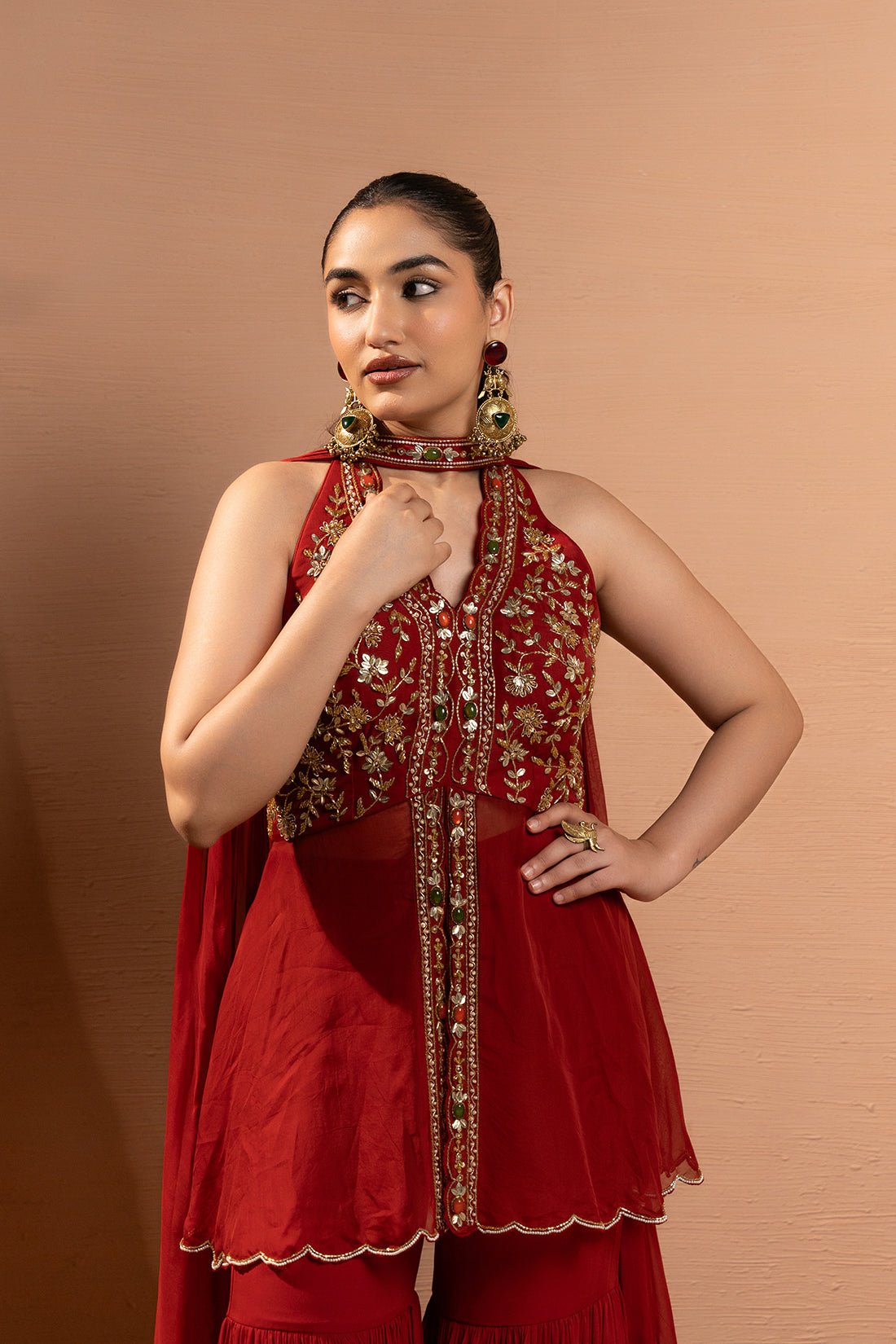 MAROON HAND EMBROIDERED SHARARA SET